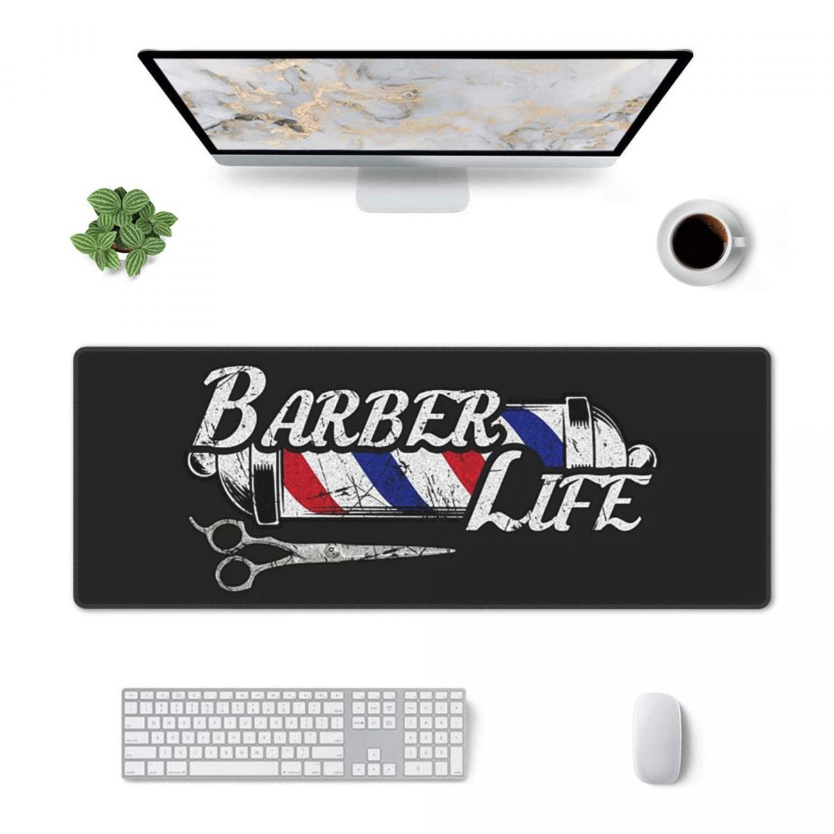 Gaming Accessories Shop - Grote muismat met kapperssalon reclamebord, entree,